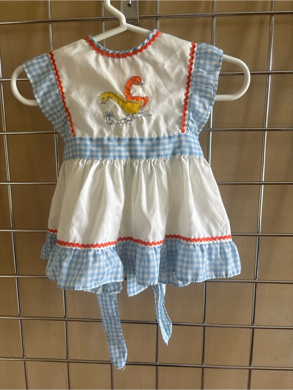 Vintage Embroidered Duck Gingham Dress 0-3M Toddle Time JCPenney Daisy Flower